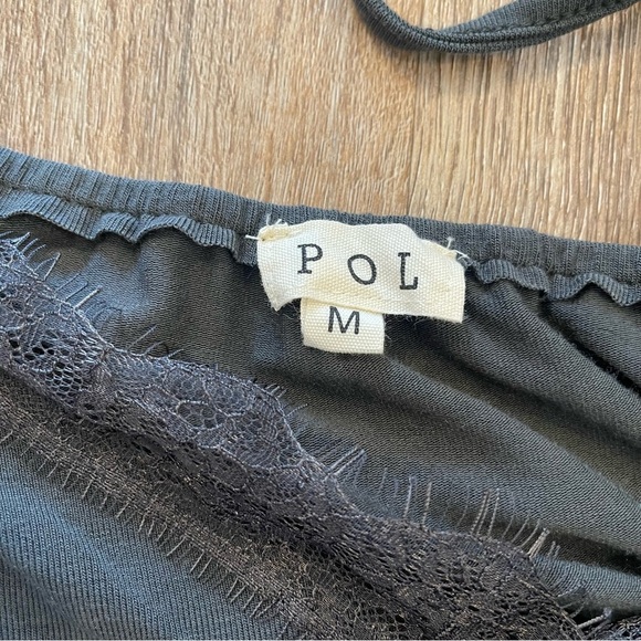 POL Lace Trim  V Neck Cami Tank Top Women’s Med Dark Feminine Grey Fairygrunge - Picture 6 of 10